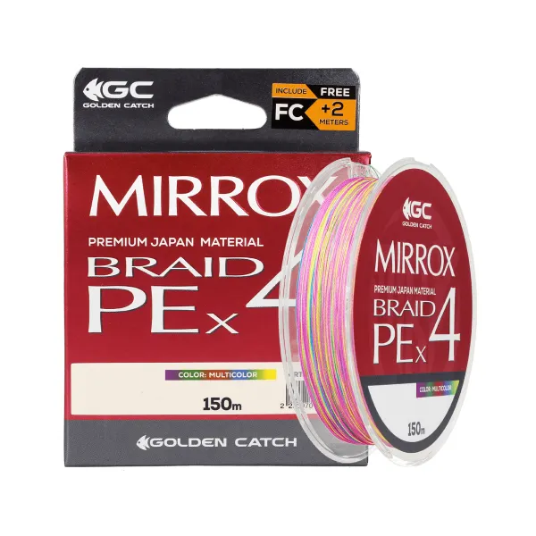 Шнур GC Mirrox PE X4 150м Multicolor + 2м FC #0.8 goldencatch.md